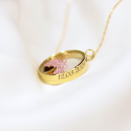 Naszyjnik złoty sekretnik z białą cyrkonią z literką