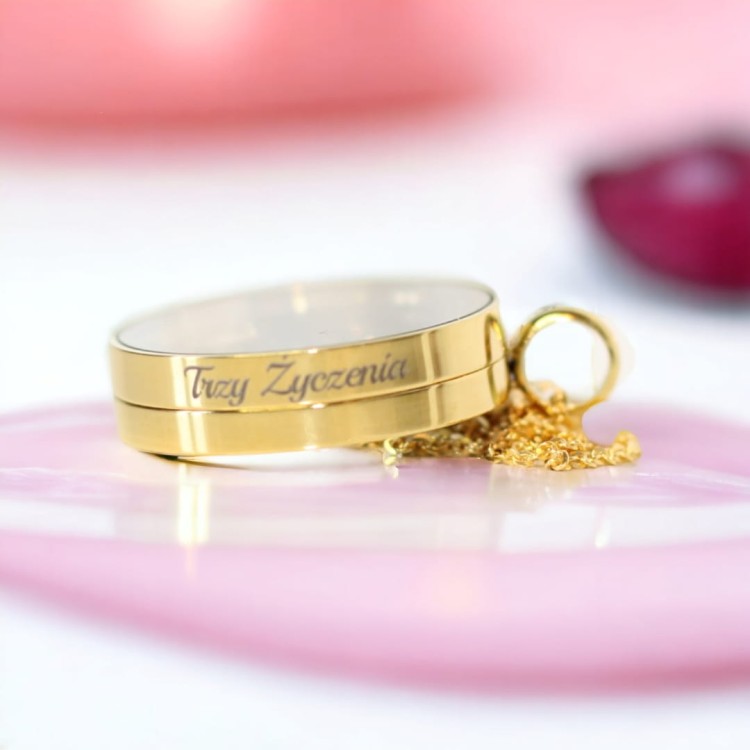 Naszyjnik złoty sekretnik z różową cyrkonią z literką