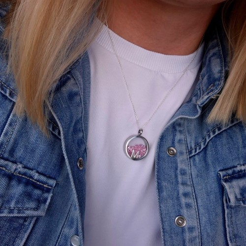 Srebrny sekretnik z różową cyrkonią personalizowany literką