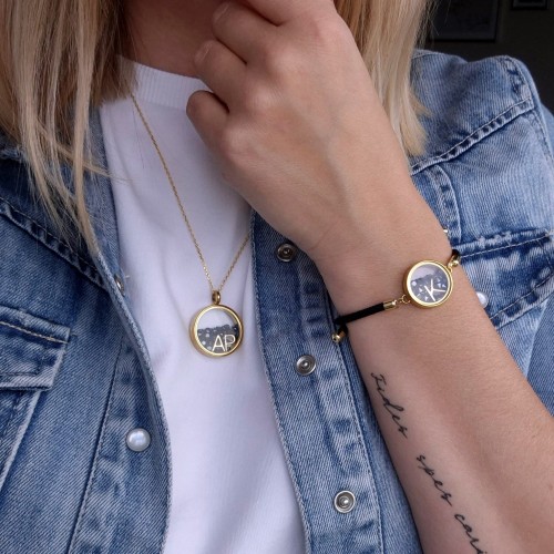 Sekretnik MAXI || Złoty naszyjnik z czarną cyrkonią i literką