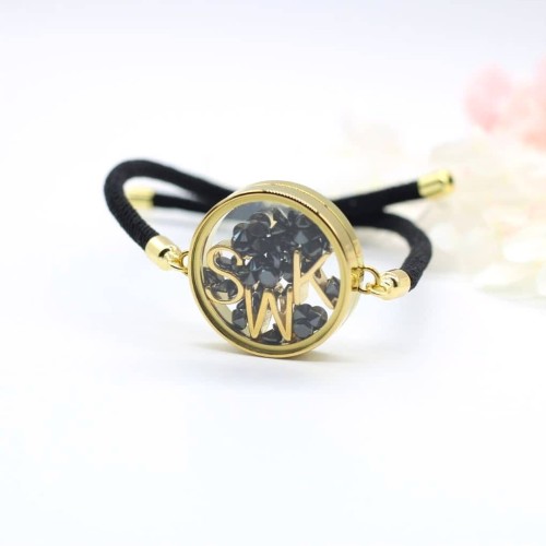 Bransoletka sekretnik MAXI || Personalizowana z czarnymi cyrkoniami i literką